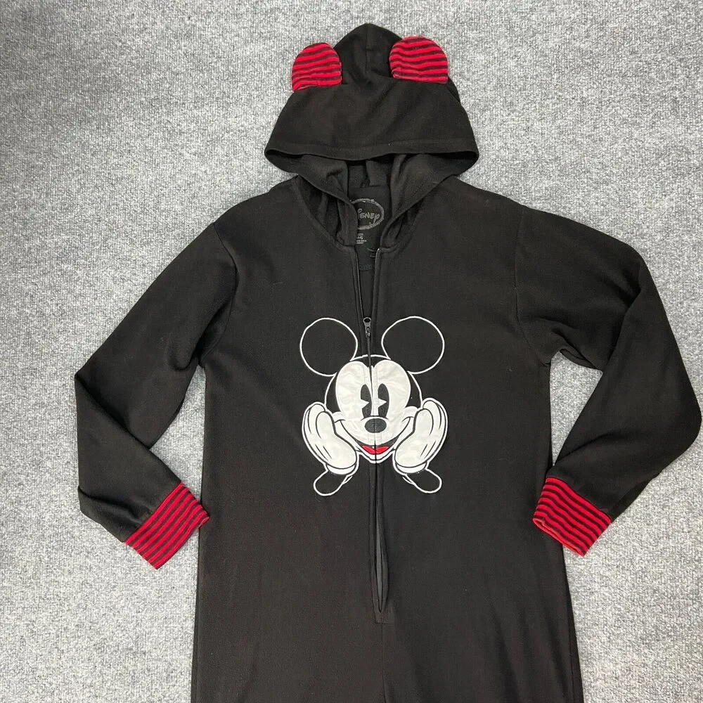 Disney Mickey One Piece Pajama Youth Girls S Small Zip Front Footless Hooded PJs